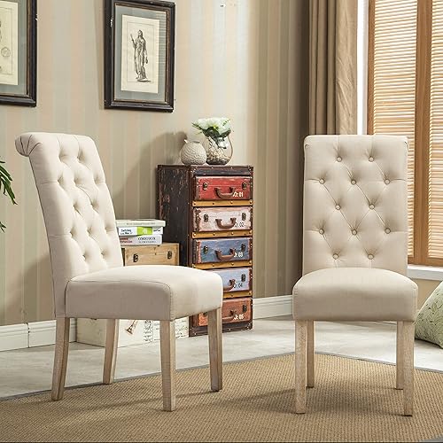 Roundhill Furniture Habit Solid Wood Tufted Parsons Dining Chair (Set of  2), Tan in Oman Whizz Chairs