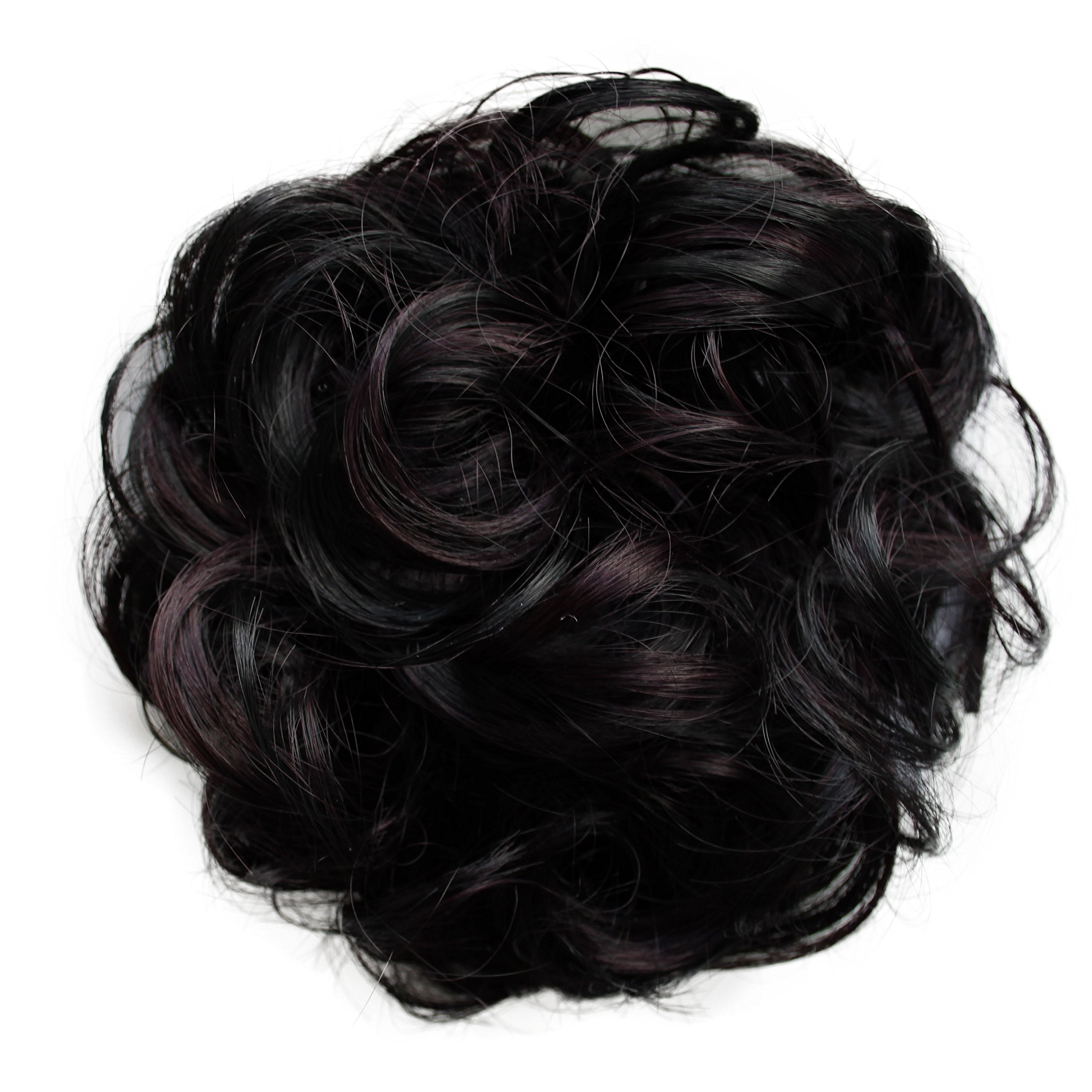 CAISHA Messy Scrunchie Bun Voluminous Wavy Hairpiece Heat-resistant Synthetic Fibres Black Dark Red Mix G35A