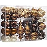 Valery Madelyn Christmas Ornaments Set, 108ct Bronze Copper Gold Shatterproof Christmas Tree Decorations, Luxury Brown Hanging Ball Ornaments Bulk for Xmas Holiday Party Decor