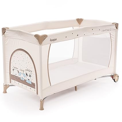 ZOPA Kinderreisebett Camping 2 - klappbarer Kinderreisebett mit Rädern - inkl. Reisebettmatratze - 120 x 60 cm - mit Schlupfl