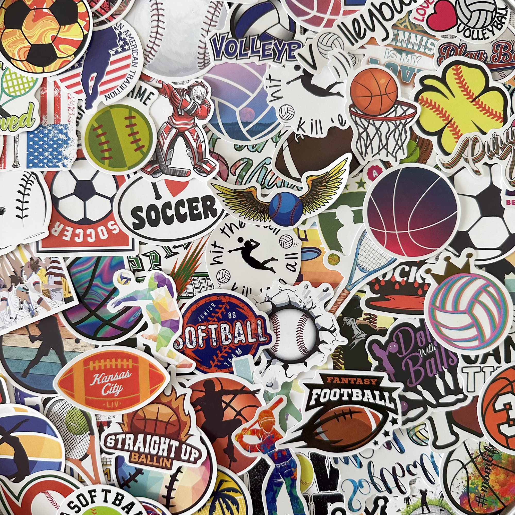 AOWDIAO Sports Stickers 200 Pcs Ball Sports Themed Vinyl Water Bottle Stickers for Kids Teens