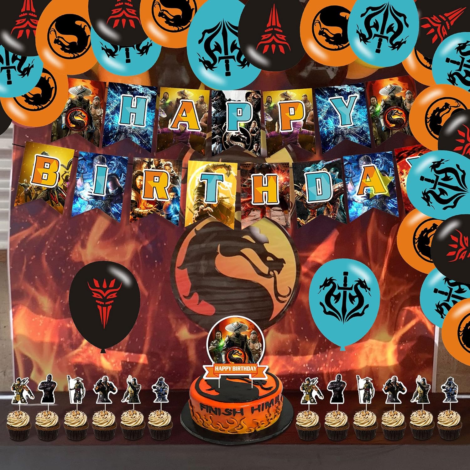 Mortal Kombat Party Decorations Mortal Kombat Birthday Party Supplies,Decorations for Mortal Kombat Includes Cake Topper Cupcake Toppers,Banner,Ballons for Mortal Kombat: Toys & Games