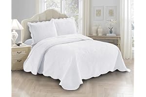 Fancy Linen 3pc Embossed Coverlet Bedspread Set Oversized Bed Cover Solid Floral Daisy Pattern New # Allis (King/California King, White)