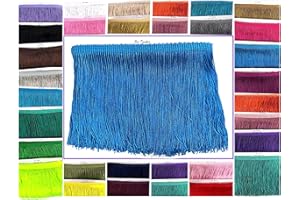SEW TRENDS 2 Yards of 6" Long Chainette Fringe Thread Yarn Tassel Trim Braid Fringe for Crafts Sewing and Decor-Lake Blue