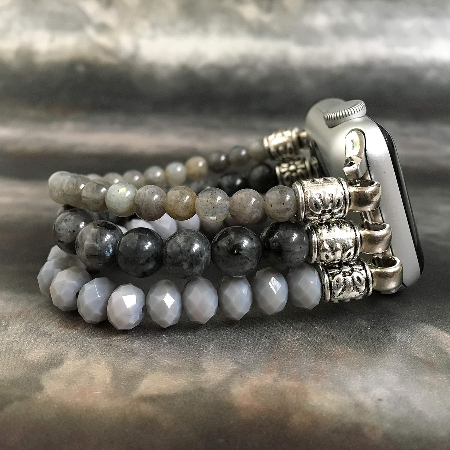 Stacked bracelet style handmade beaded band for Fitbit and