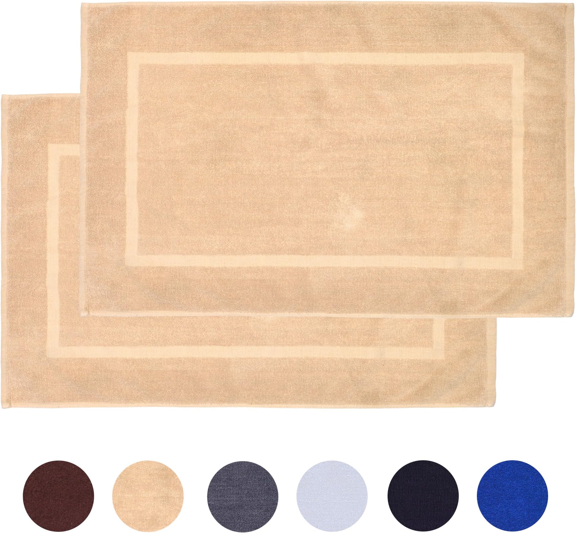 Alurri Luxury Bath Mat – 2 Pack Bundle - 100% Ringspun Cotton - Mold Resistant – Hotel and Spa Bath Rug, Machine Washable, Quick Dry – Thick, Soft & Super Absorbent - Extra Wide 21" x 34" Inch - Beige