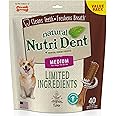 Nylabone Nutri Dent Dog Dental Chews, Natural Teeth Cleaning Dental Treats & Breath Freshener for Dogs, Filet Mignon Flavor, Medium (40 Count)