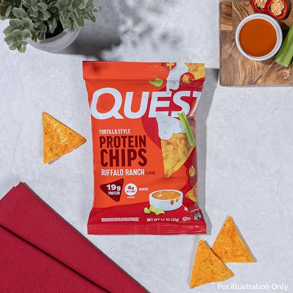 QUEST NUTRITION TORTILLA STYLE PROTEIN CHIPS, BUFFALO RANCH, 19G OF PROTEIN, 4G NET CARBS, GLUTEN FREE PROTEIN SNACK, 1.1 OUNCE (PACK OF 12)