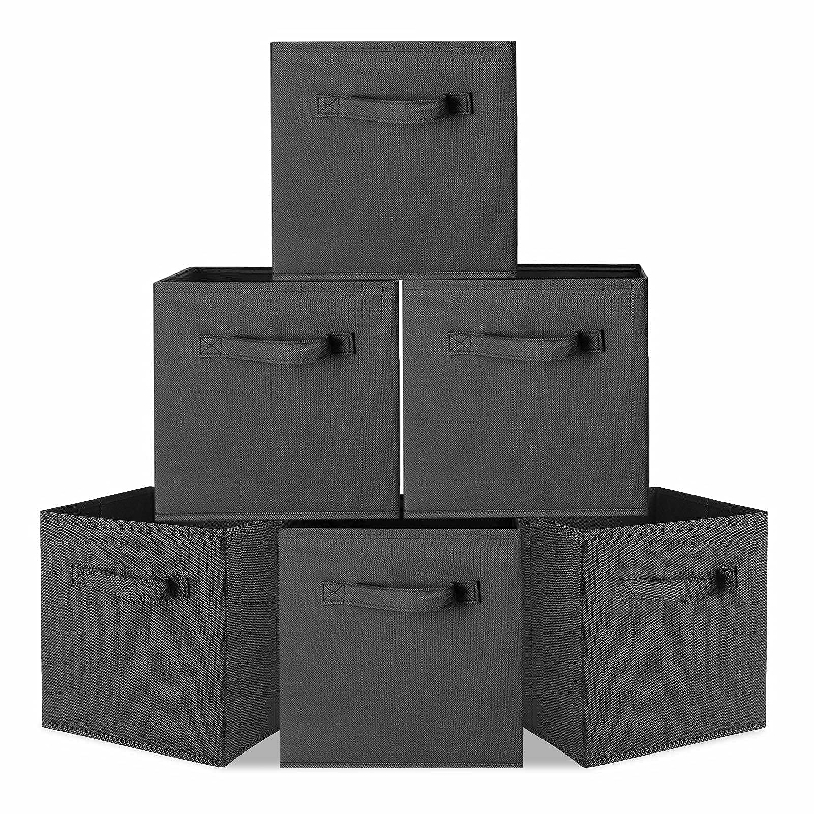Storage Bins,Set Of 6 Storage Baskets, Foldable Storage Cubes Fabric Basket with Handle for Bedroom Home Office, Collapsible Nursery Drawer Organizer, 10.6 x 10.3 x 10.9 (Black)