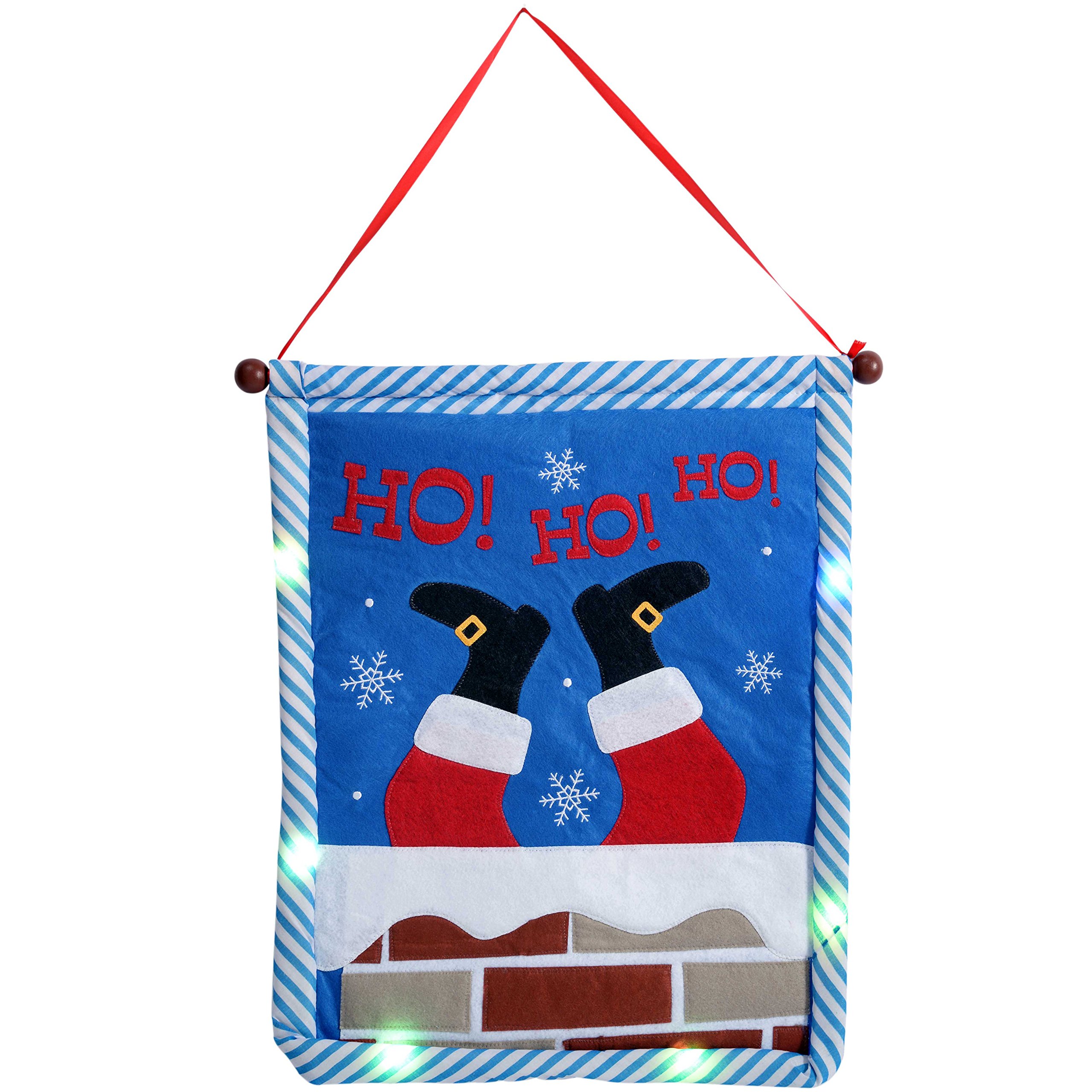 WeRChristmas Ho Ho Ho Hanging Flag with Colour Changing LED Lights - 50 cm, Multi-Colour
