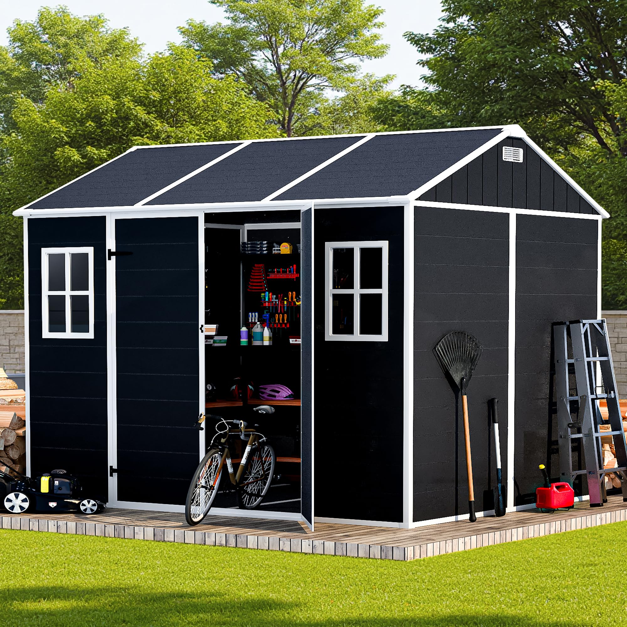 Outdoor Storage Shed 75x7 Ft Resin Shed With Floor And Window Lockable 