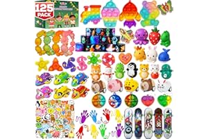 TWCARE 125 Pcs Party Favors Fidget Toys Pack, Randomly Selected Pop Sensory Set 65 Stickers Gifts for Kids Adults Boy Girl Stocking Stuffers Autistic Goodie Bag Filler Treasure Box Classroom Prizes School