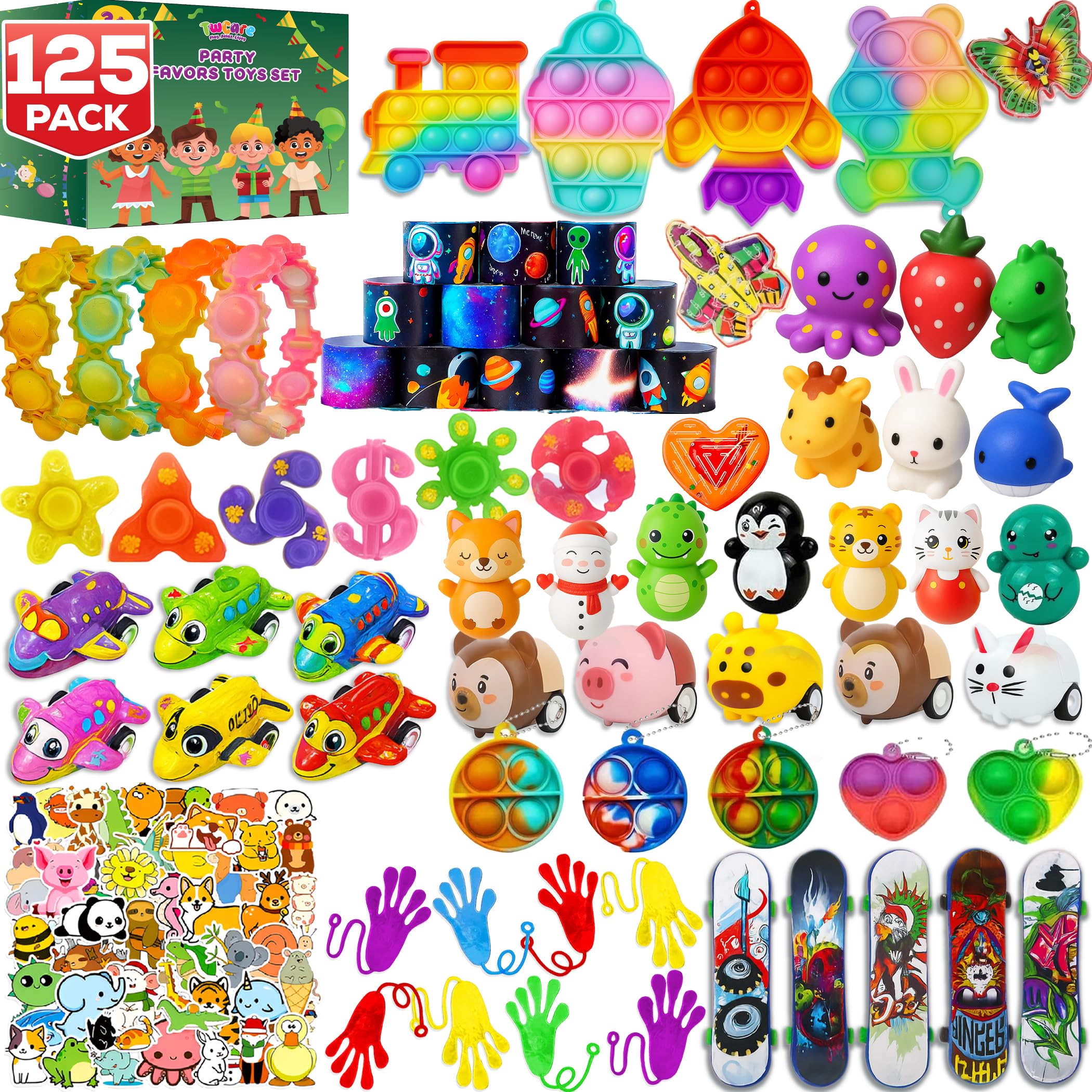 Photo 1 of 125 Pcs Party Favors Fidget Toys Pack, Randomly Selected Pop Sensory Set 65 Stickers Gifts for Kids Adults Boy Girl Stocking Stuffers Autistic Goodie Bag Filler Treasure Box Classroom Prizes School