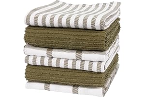 KAF Home Premium Kitchen Towels (18" x 28"), Large 100% Cotton, Flat & Terry Absorbent Dish Towel Set (Olive, 18 x 28-6 Pack)