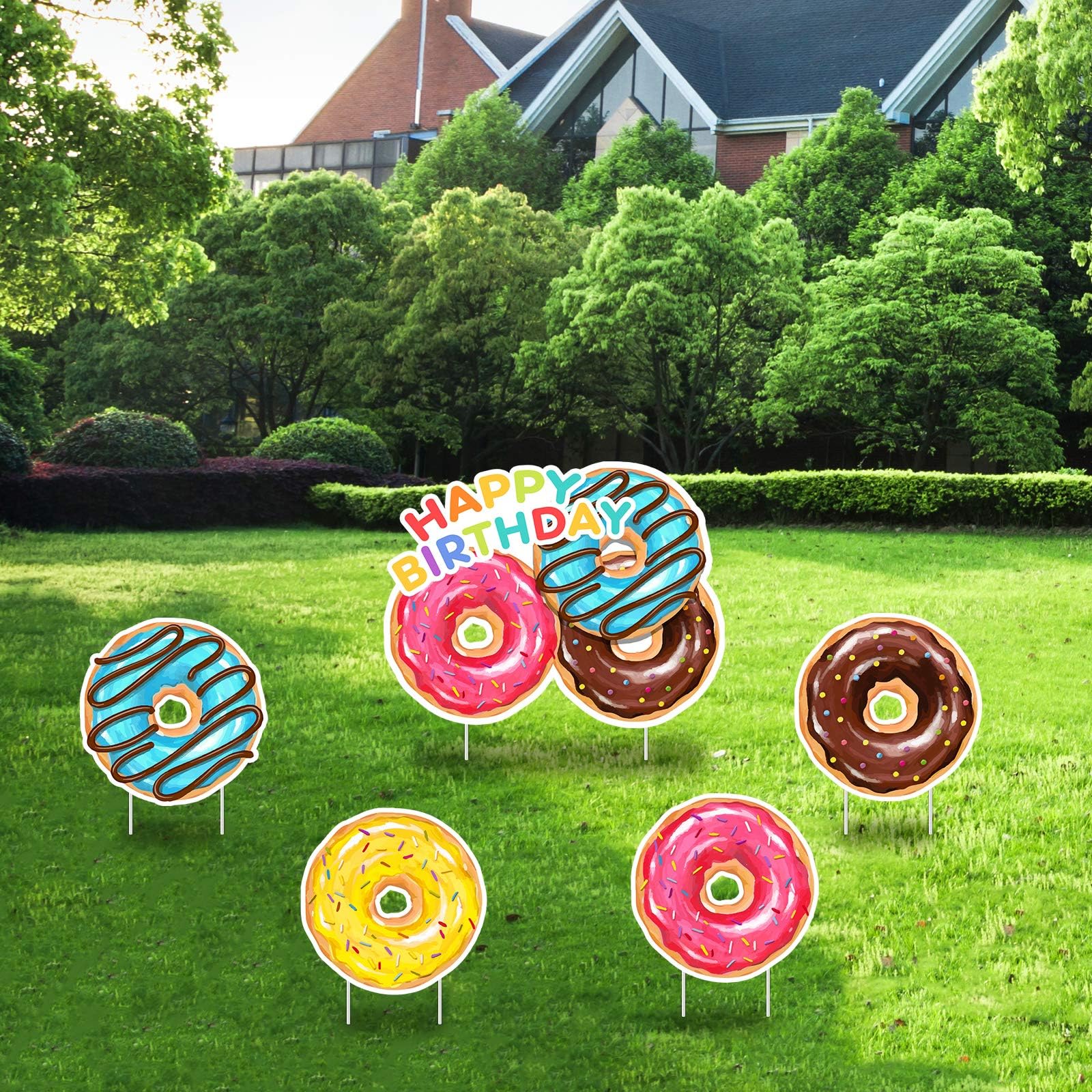 Happy Birthday Donut Yard Sign-Donut Party Supplies Sweet Donut Party Decoration Happy Birthday Kids Party Favor Ideas Supplies(5 PCS)
