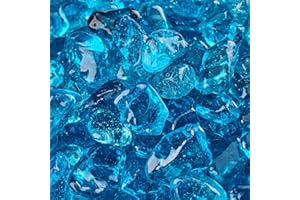 FIRE PIT ESSENTIALS Tahitian Blue - Fire Glass Dots for Indoor and Outdoor Fire Pits or Fireplaces | 10 Pounds | 3/8 Inch