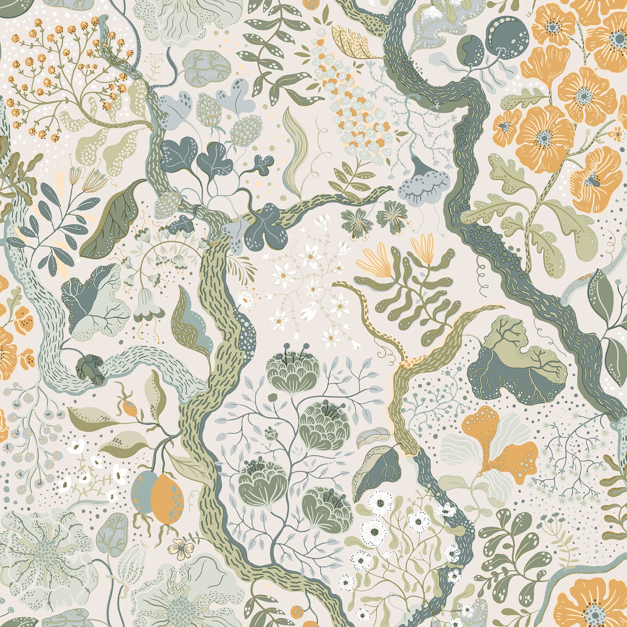 Galerie S65103 Sommarang Floral Vines Wallpaper, White/Orange, 10.05m x 53cm