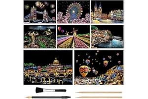 MeowHaus Scratch Art Rainbow Painting Paper (A4), Crafts Arts Set 8 Sheets Scratchboard Painting Engraving Womens Hobbies, Adults & Older Teen Gift