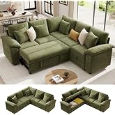 Ihanherry 86" Modular Sectional Sofa with Pull Out Bed, 5-Seater L Shaped Sectional Sleeper Couch with Storage, Chenille Convertible Couches for Living Room, Apartment (Green)