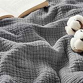 Bedsure 100% Cotton Muslin Blanket King Size for Bed - 4-Layer Breathable and Lightweight Thin Soft Summer Gauze Muslin Blanket for Adults, Grey, 108x90 Inches