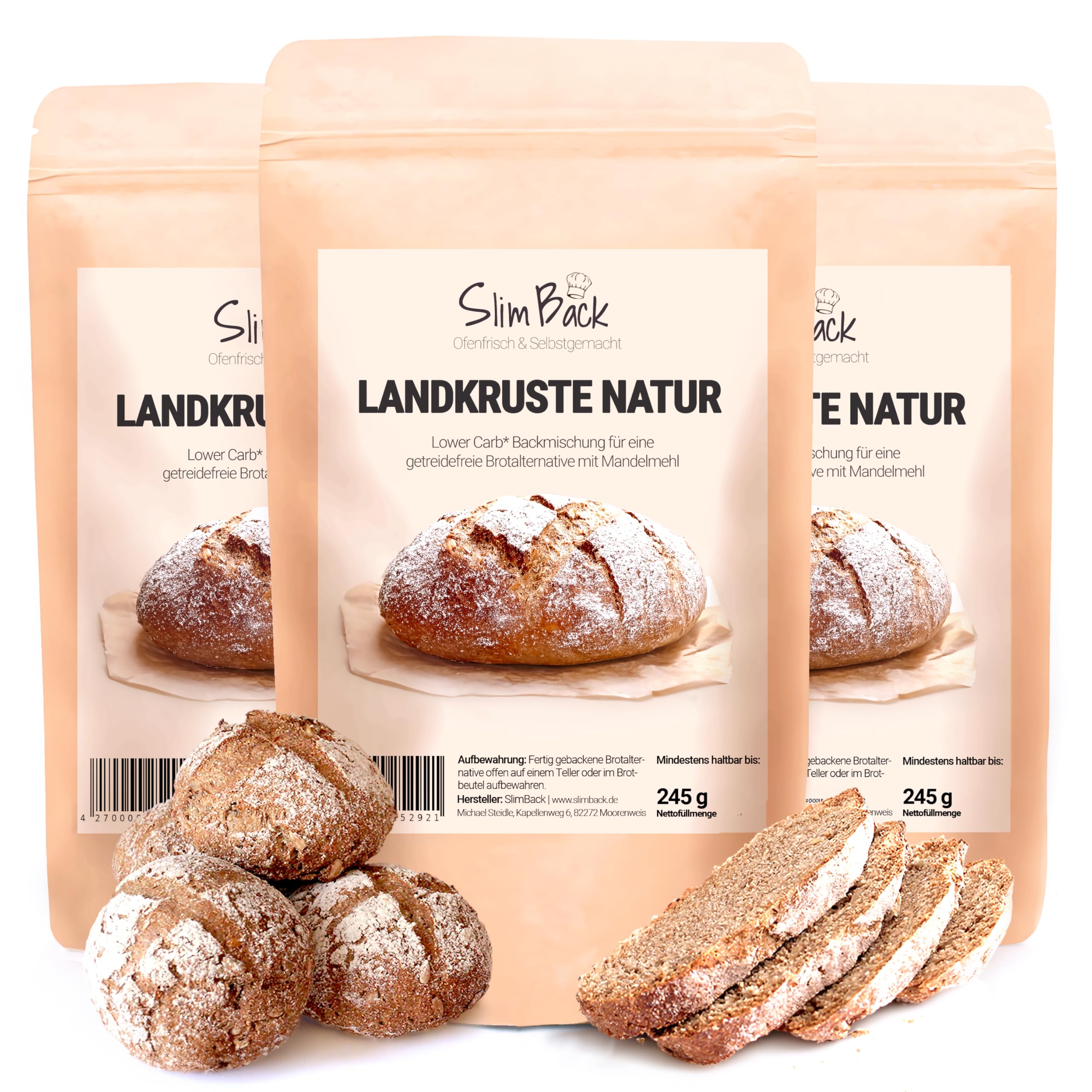 SlimBack LOWER-CARB-BROTBACKMISCHUNG - 3er Pack - Keto, vegan & glutenfrei, Eiweiss-Brot-Alternative ohne Soja und Getreide