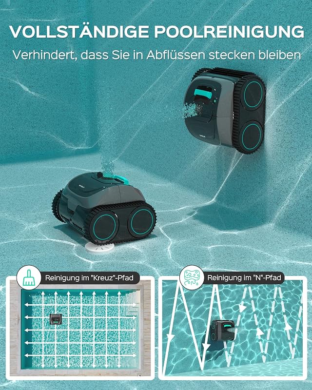 C1 Poolroboter mit Akku 160min, 160m² Wand und Boden, Wasserlinie