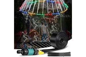 CUNHILL Trampoline Sprinkler with 39. 4ft LED Lights 39 ft Long Outdoor Trampoline Water Sprinkler with Remote Control Rim LED Light for Outdoor Games Yard(Water Whirl)