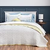 MARTHA STEWART Naomi Yellow King Quilt Set - 3 Piece, 100% Cotton Bedspread, Reversible, Cool, Crisp Percale Weave, Soft & Printed Lightweight Quilt, 1 Summer Quilt, 2 Pillow Shams