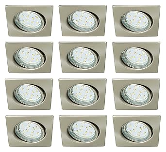 Trango 12er Set eckige Einbaustrahler I Deckenstrahler TG6729-122SB Edelstahl Look inkl. 12x GU10 LED Leuchtmittel Einbauleuc