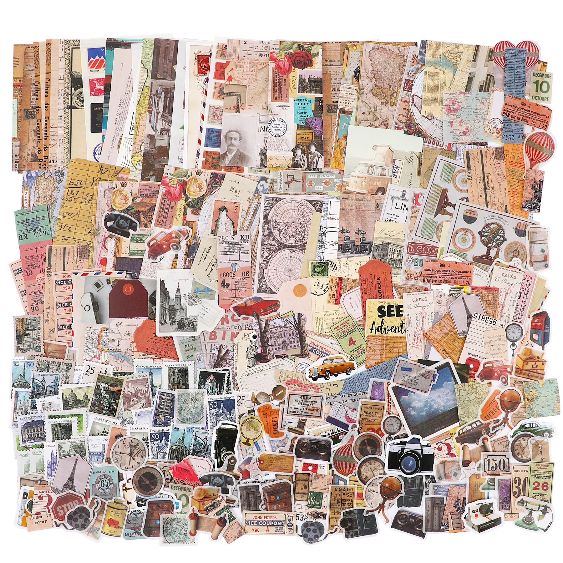 324 Pcs Vintage Scrapbook Ephemera Decoupage Paper Supplies Junk Journal Sticker Kit for Art Journaling Bullet Journals Retro Collage Craft Notebooks Album(World Travel)