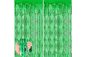 YEURFONTASY Green 2 Pack Metallic Tinsel Foil Fringe Curtains, 3.3x8.3 Feet Green Streamers for Party, Door Streamers Party Decorations, Party Streamers for Birthday Christmas Party Decorations