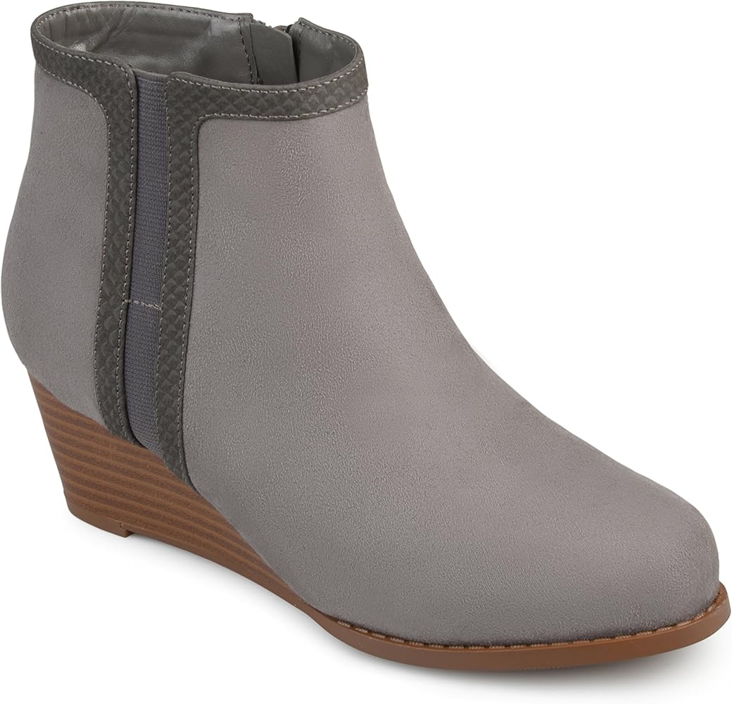 grey leather wedge boots