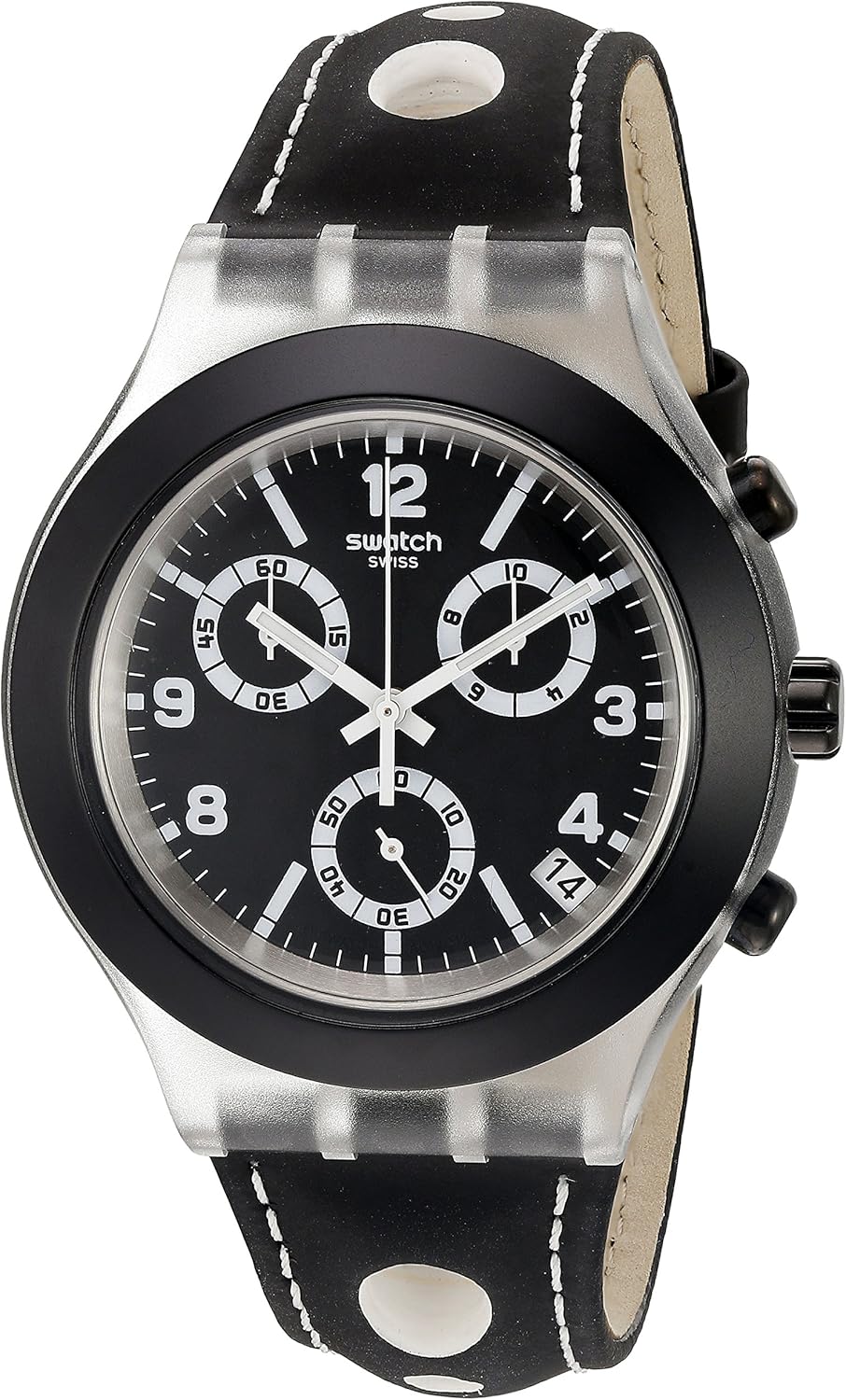 Swatch SVCK4072 - Reloj cronógrafo de Cuarzo Unisex con Correa de Piel, Color Negro