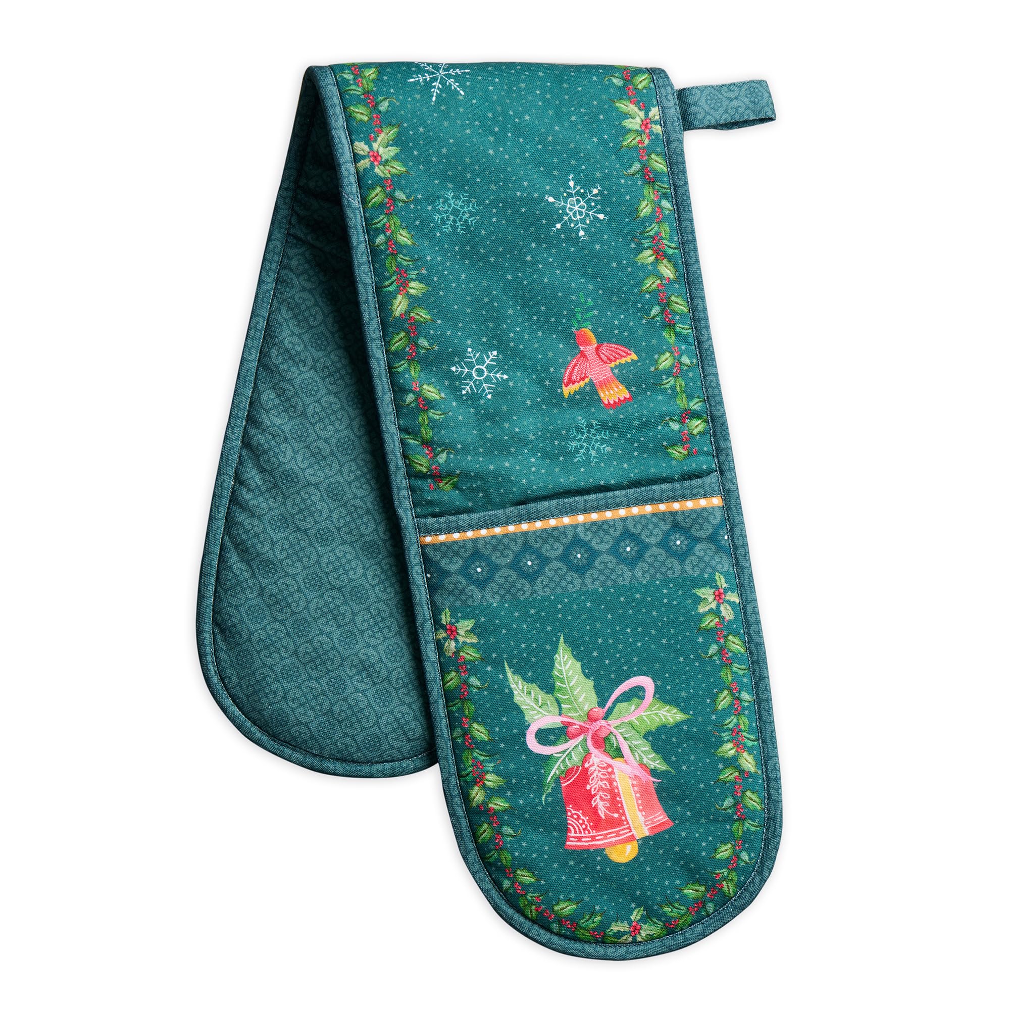 Maison d' Hermine Double Oven Mitt (7" x 35") 100% Cotton Heat Resistant BBQ Cooking Gloves with Loop for Thanksgiving Christmas Decorations Baking Cooking Barbeque Handling Hot Pan (Hygge Christmas) Image