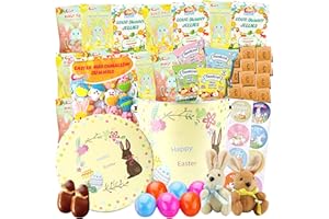 SARAH'S CANDY FACTORY Easter Snack Yellow Tin (60 Count) Filled with Treats, Peelable Gummies, Marshmallow Gummies, Plush Easter Bunny, Great Package for Family, Friends, Kids, Boys and Girls