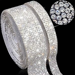 2 Rolls 6 Yards Bling Crystal Self Adhesive Rhinestone DIY Decoration Diamond Sticker Diamond Ribbon with 2 mm Rhinestones for Car Home DIY Crafts Decors, 1 cm, 2.5 cm Wide (Clear)