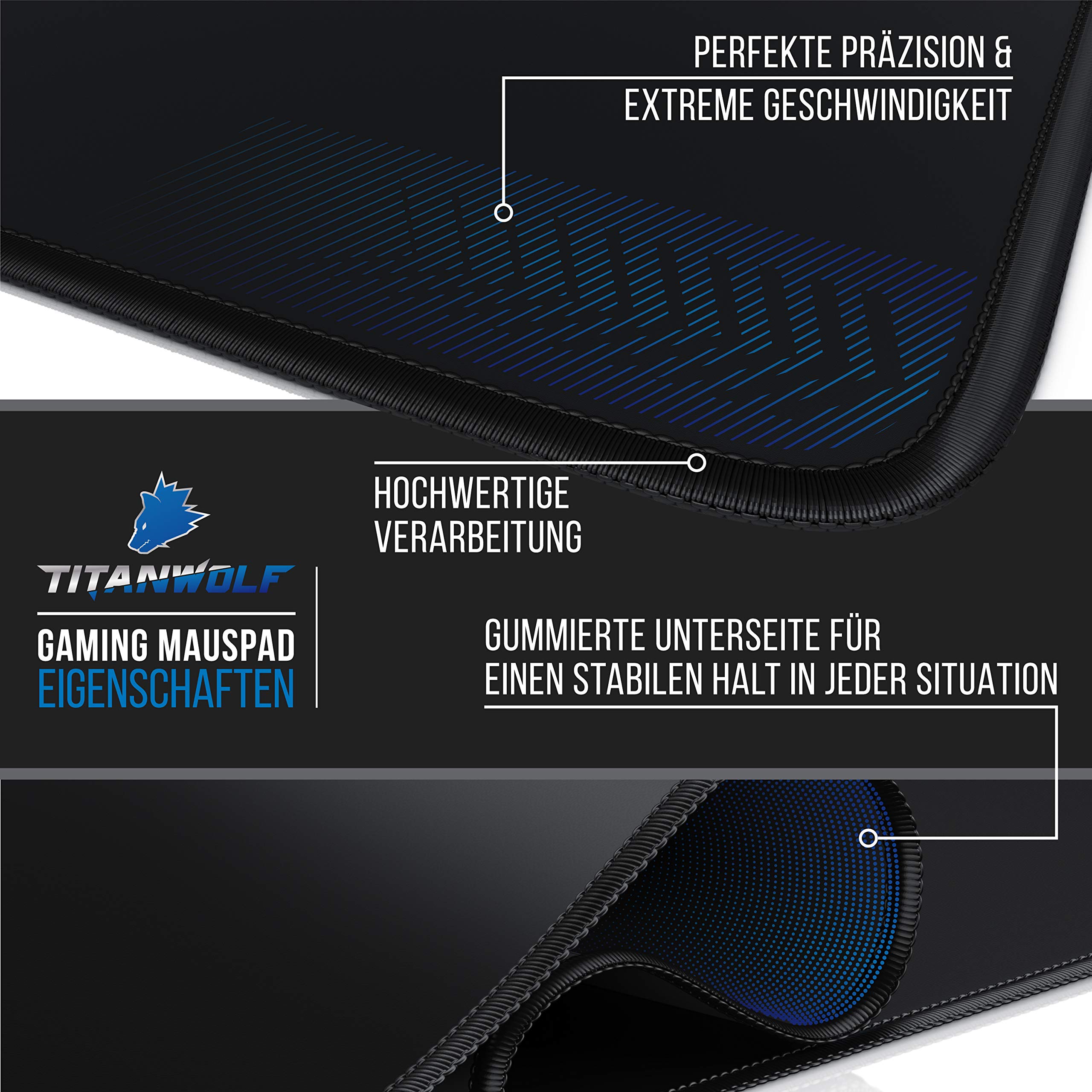 TITANWOLF - Übergröße Mauspad Gaming 1200x400mm - XXXL Mousepad groß Motiv - Tischunterlage Large Size - verbessert Präzision und Geschwindigkeit - XXL z.B. für Logitech Maus und Tastatur 3