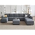 HONBAY Modular Sectional Sofa with Storage Reversible Sectional Modular Sofa Couch with Ottomans U Shaped Couch for Living Room, Bluish Grey