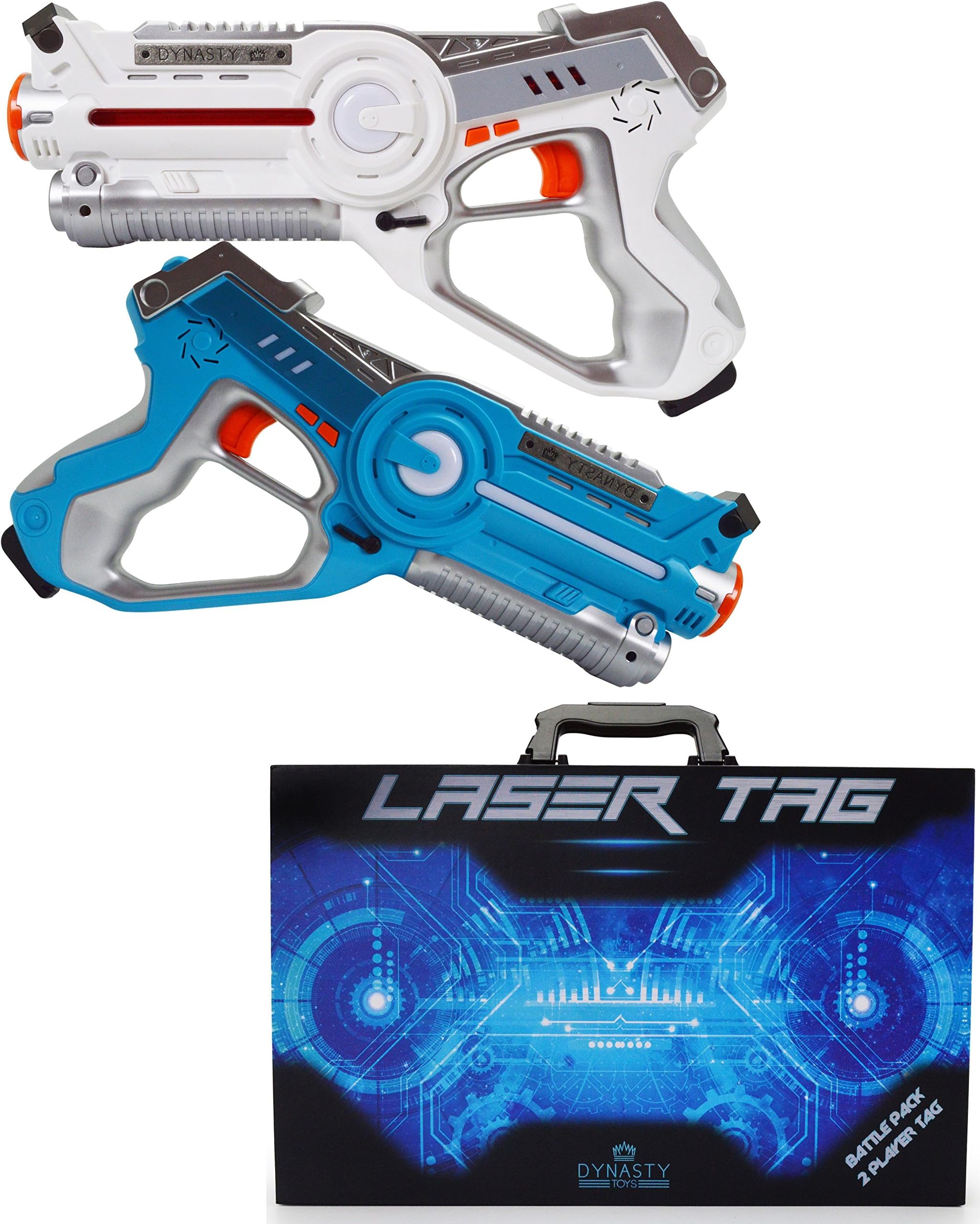 Dynasty Family Games Laser Tag Set and Carrying Case - Blue/White Laser Tag Blasters for Birthday Parties and Family Events (2 Pack)