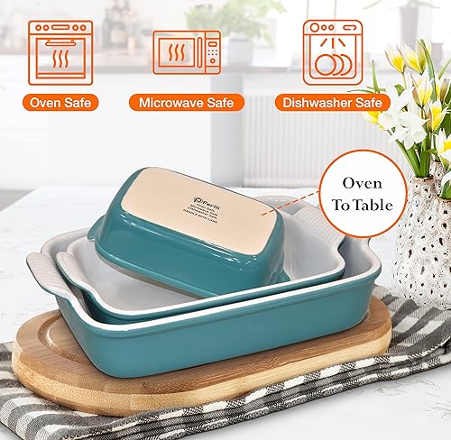 Ceramic Bakeware Oven to Table Set of 3, Rectangle Casserole