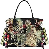 Jursccu Women Canvas Tote Bags Embroidery Handbags Stylish Casual Shoulder Bags