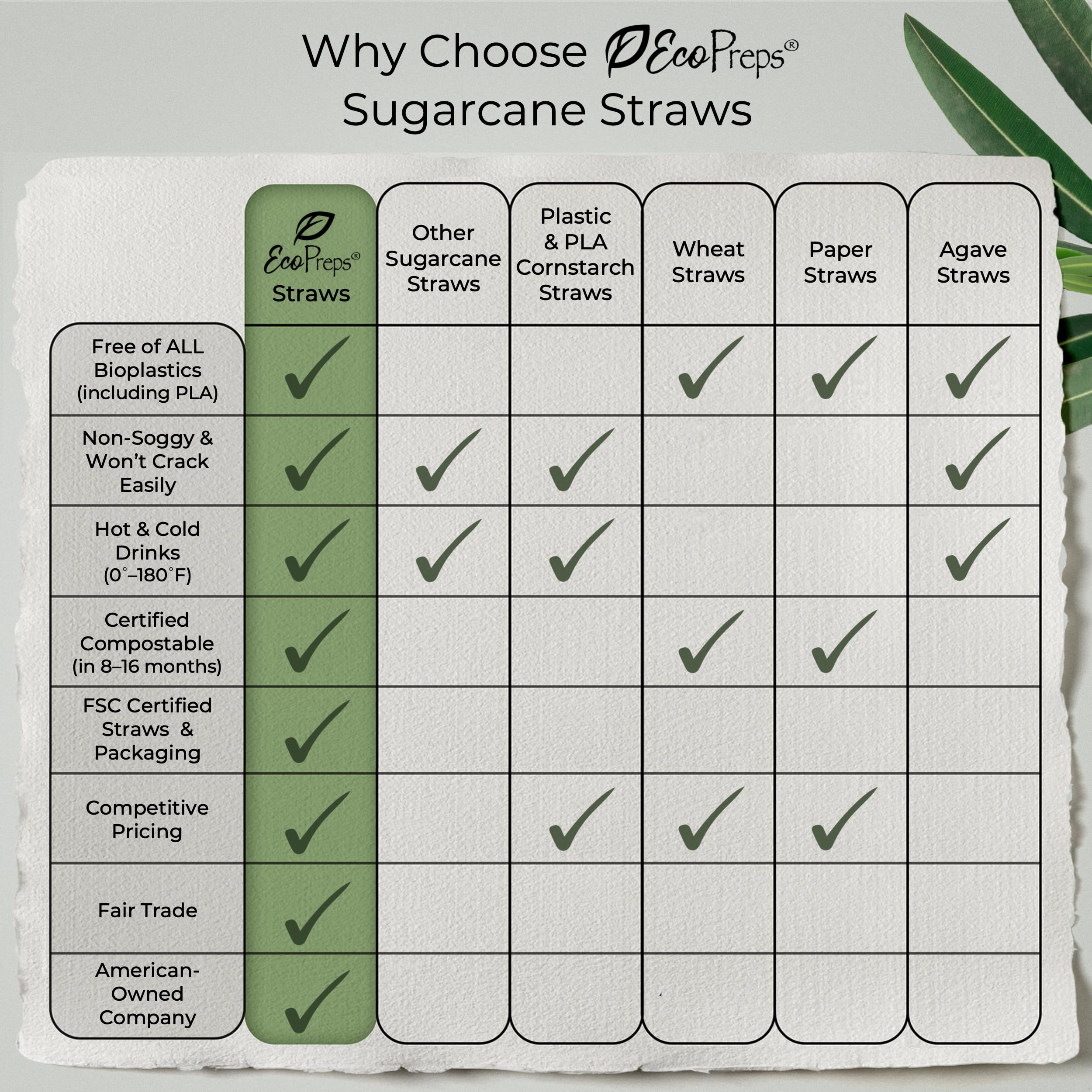 EcoPreps Biodegradable Sugarcane Straws | 150 Count, 100% Compostable, Plastic-Free, & Eco-Friendly Drinking Straw | 7.8'' Sugar Fiber Disposable Straws, Smoothie Straw for Home, Restaurant, Parties - Image 7