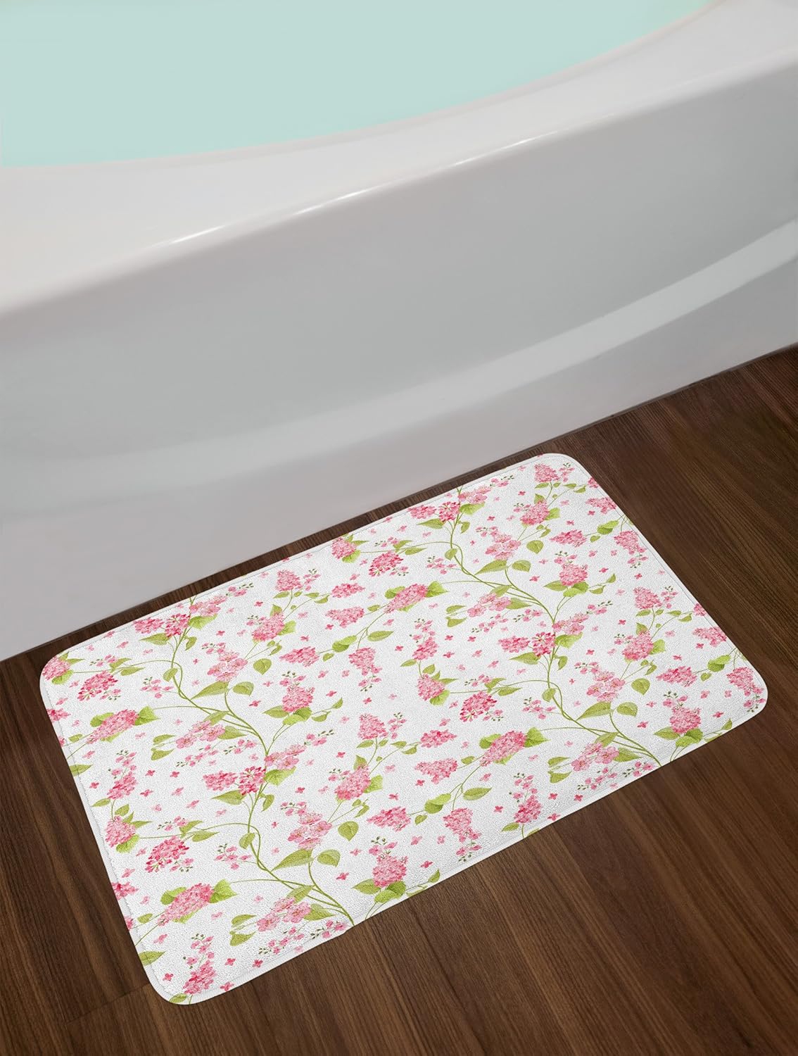 Ambesonne Shabby Flora Bath Mat, Nature Blossoms Buds Flowers Lavenders Florals Leaves Ivy Artwork, Plush Bathroom Decor Mat with Non Slip Backing, 29.5" X 17.5", White Green: Kitchen & Dining