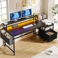 EnHomee 57" Computer Desk with Drawers and Printer Space,Office Desk with Power Outlets,Home Office desks with File Drawers Cabinet,Study Writing and Gaming Desk with Shelves Monitor Stand,Black