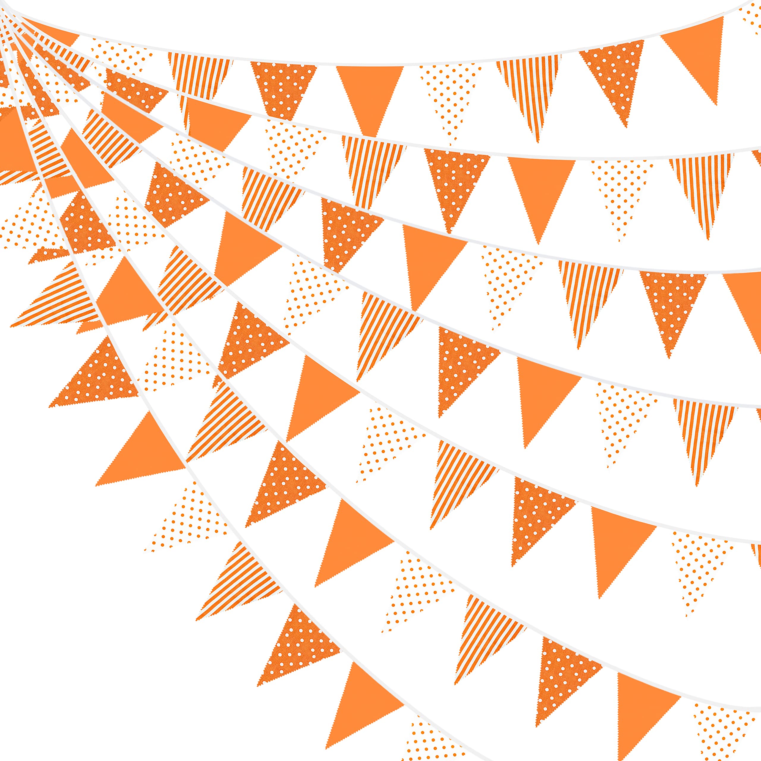 32Ft Orange Dot Stripe Fabric Bunting Banner Party Decorations Triangle Flag Pennant Garland for Wedding Birthday Baby Shower Picnic Thanksgiving Day Harvest Theme Fall Autumn Outdoor Garden Festivals