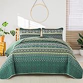 WONGS BEDDING Boho Quilt King Size, Green Bohemian King Quilt, Lightweight Microfiber Bed Decor Bedspread for All Season 103"x90"(3 Pieces)