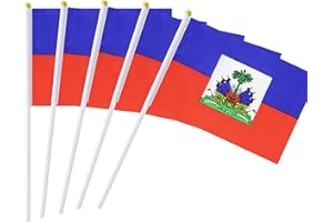 Kind Girl 25 Pack Hand Held Small Mini Flag Haiti Flag Haitian Stick Flag Round Top National Country Flags,Party Decorations Supplies for Parades,World Cup,Festival Events,International Festival