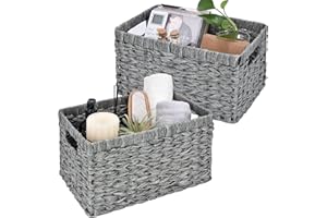 GRANNY SAYS Wicker Baskets with Handles - Gray Storage Baskets (2-Pack) for Organizing Cabinet, Coffee Table
