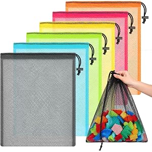 Grevosea 6 Pcs Mesh Drawstring Bags 17x14 Inch, Breathable Nylon Net Storage Bags