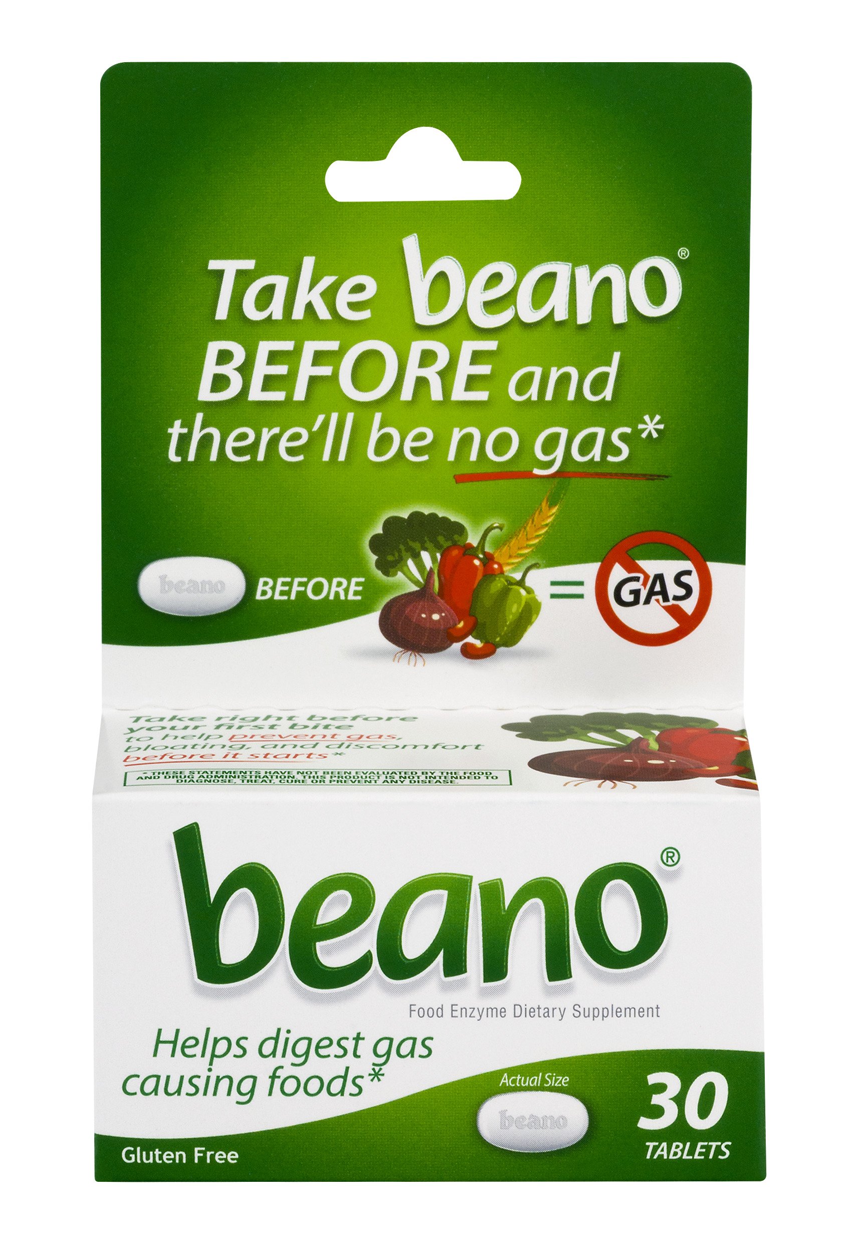Beano Tablets- Take Beano To Help Digest Gas Causing Foods-30 Tablets Per Box-Packaging May Vary